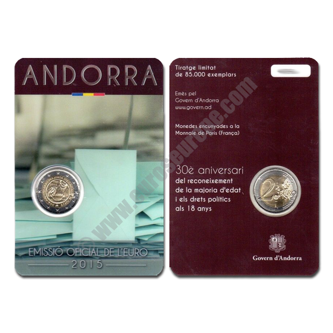 Andorra 2015 2 euros 30 Years since 18 became Legal Age