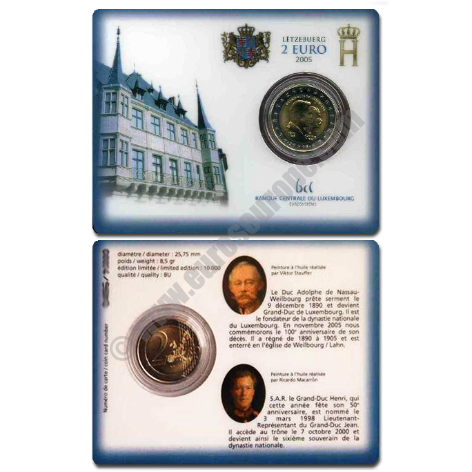 Luxembourg 2005 Coin card Grand Duke Henri and Grand Duke Adolphe