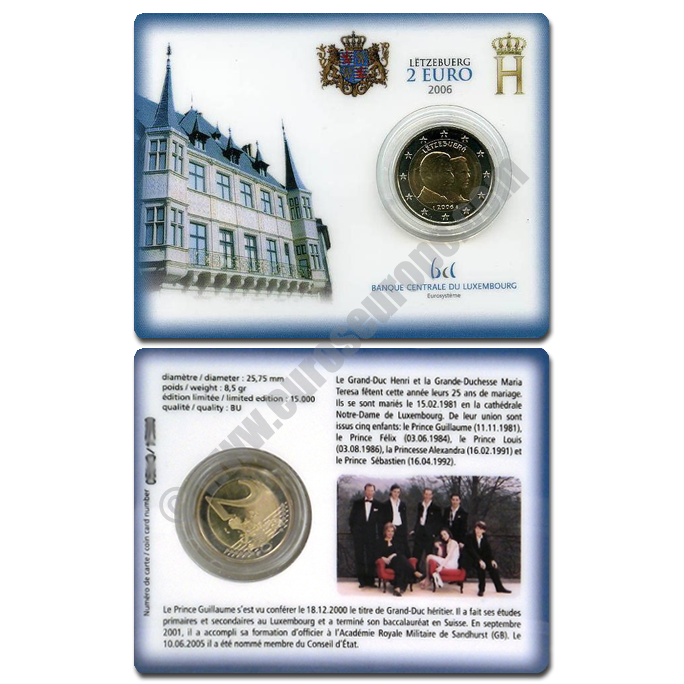 Luxembourg 2006 Coin card  25th birthday of Grand Duke Guillaume, heir to the throne