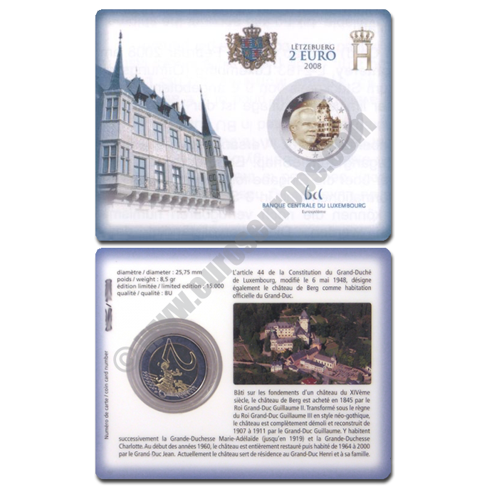 Luxembourg 2008 Coin card Grand-Duke Henri and his official residence 