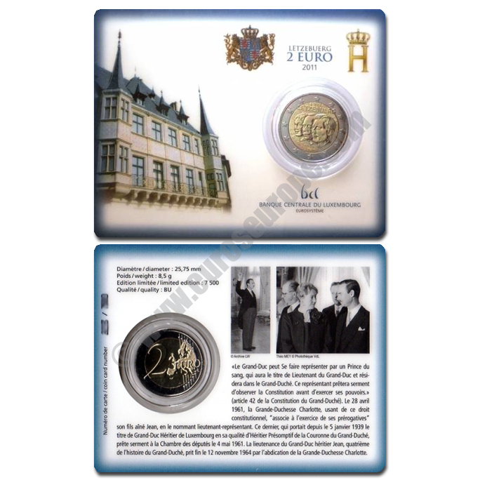 Luxembourg 2011 Coin card The 50th anniversary of the appointment by the Grand-Duchess Charlotte of her son Jean as 