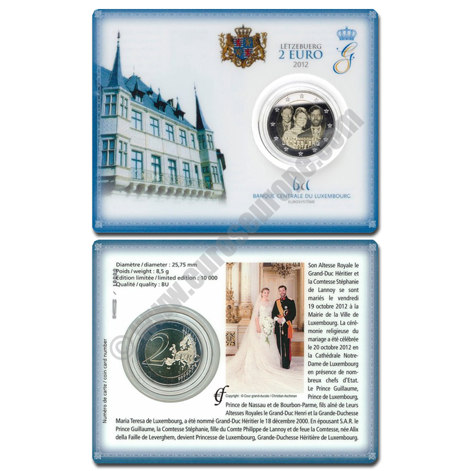 Luxembourg 2012 Coin card The wedding of the Heir Grand-Duke Guillaume with the Countess Stéphanie de Lannoy