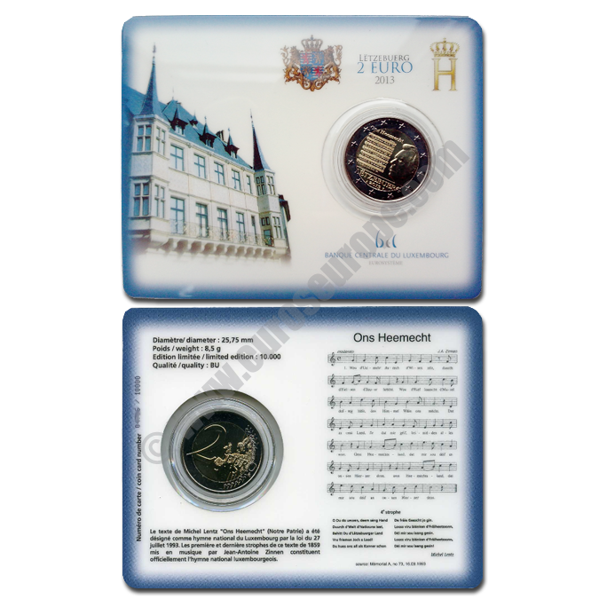 Luxembourg 2013 Coin card The National Anthem of the Grand-Duchy of Luxembourg