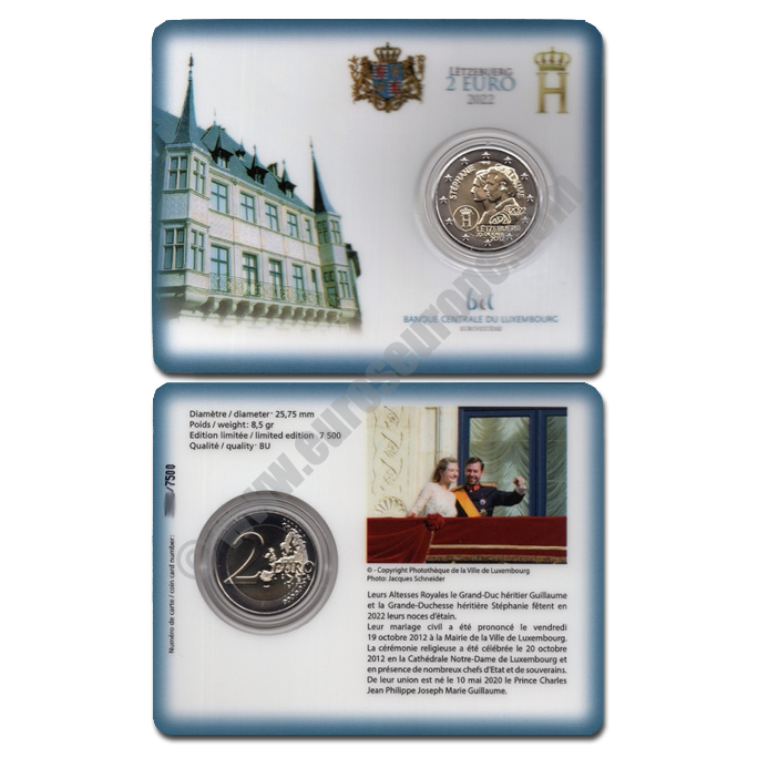 Luxembourg 2022 Coin card 10 years since the wedding of Hereditary Grand Duke Guillaume and Hereditary Grand Duchess Stéphanie