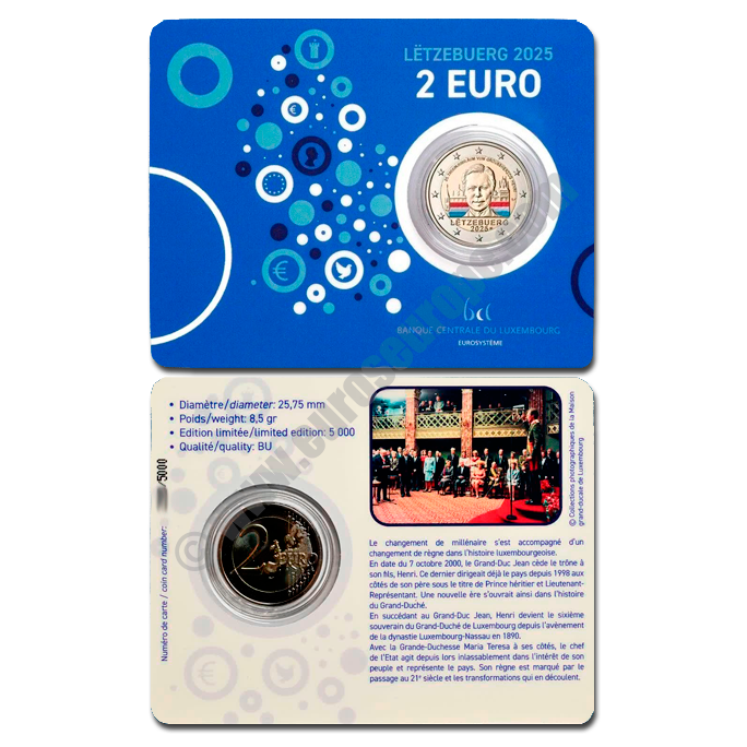 Luxembourg 2025 Coin card The 25th anniversary of the accession to the throne of Grand Duke Henri