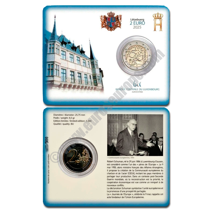 Luxembourg 2025 Coin card 75th anniversary of the Schuman Declaration