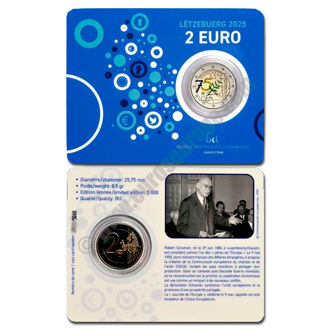 Luxembourg 2025 Coin card 75th anniversary of the Schuman Declaration