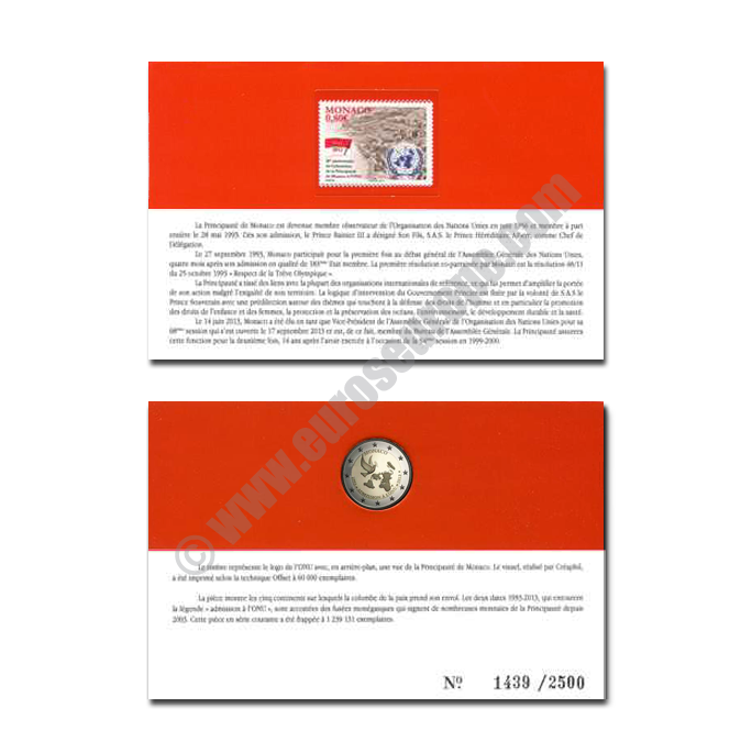 Monaco 2013 Coin card 20th anniversary of the entry in the Principality of Monaco UN