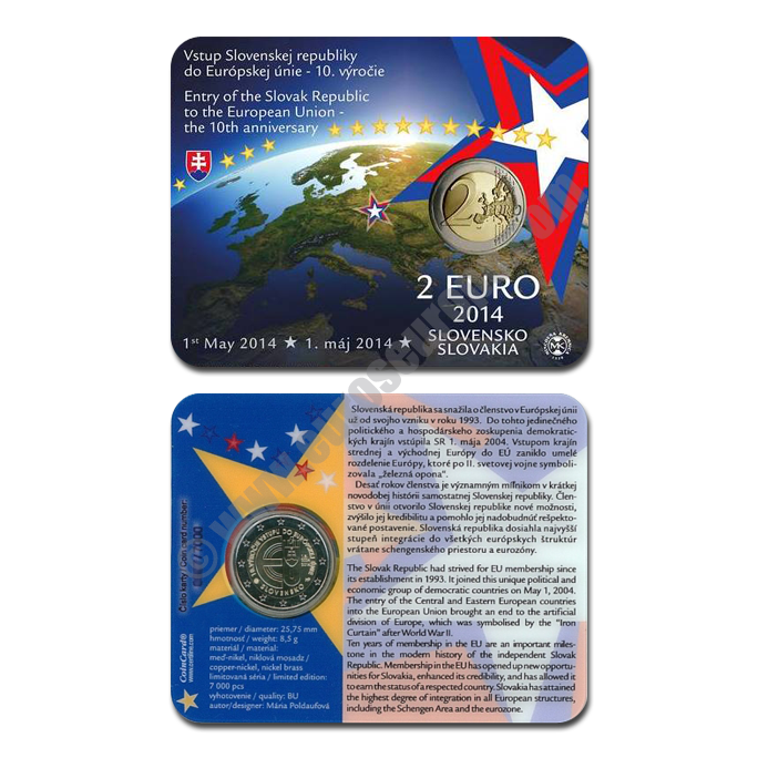Slovakia 2014 Coin card 10 Years of Slovakian Membership in European Union