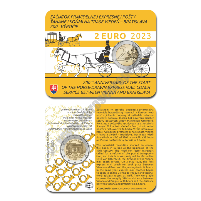 Slovakia 2023 Coin card 200 years since the start of regular stagecoaches Vienna–Bratislava