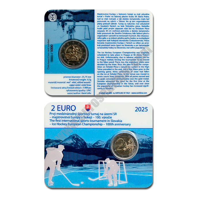 Slovakia 2025 Coin card 100th anniversary of the first international sports tournament in the territory of the Slovak Republic – the Ice Hockey European Championship