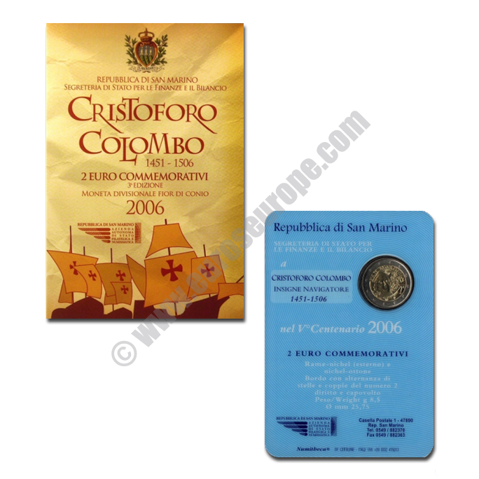 San Marino 2006 2 euros 5th centenary of Christopher Columbusâ€™s death
