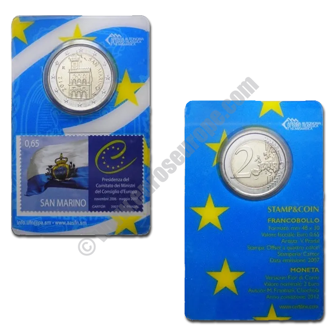 San Marino 2012 Coin and stamp Presidency of the Committee of Ministers of the Council of Europe