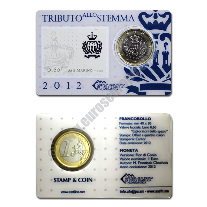 San Marino 2012 Coin and stamp Coat of arms of the republic. N. 1
