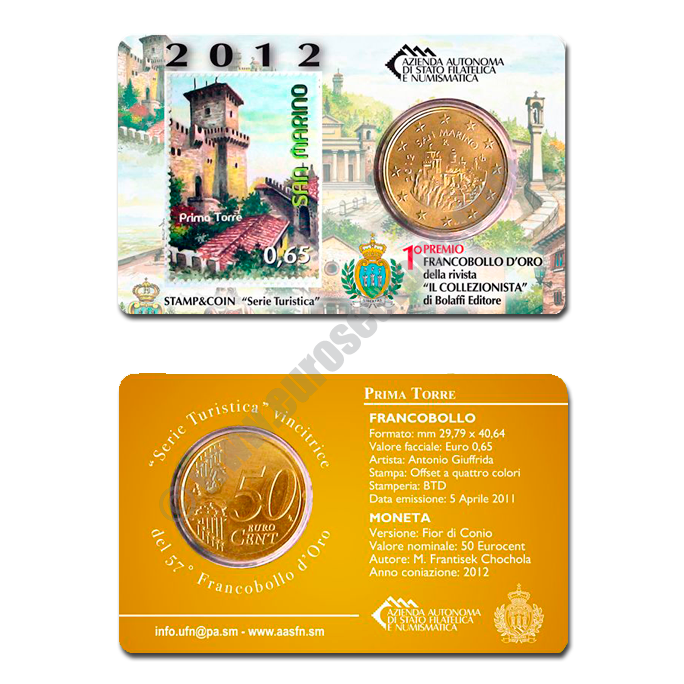 San Marino 2012 Coin and stamp Prima Torre