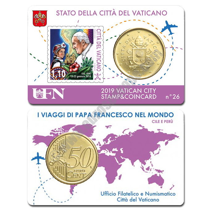 Vatican 2019 Coin and stamp N. 26 - Pope 2018 travels