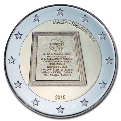 Malta 2 euros commemorative - 2015 - Proclamation of the Republic of Malta in 1974